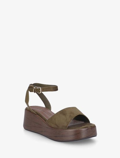 Sandales à semelle compensée effet bois - Kaki foncé - 2