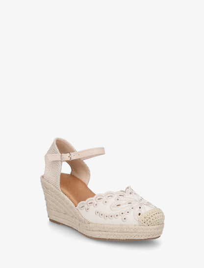 Sandales compensées à contrefort imprimé damier - Beige - 2