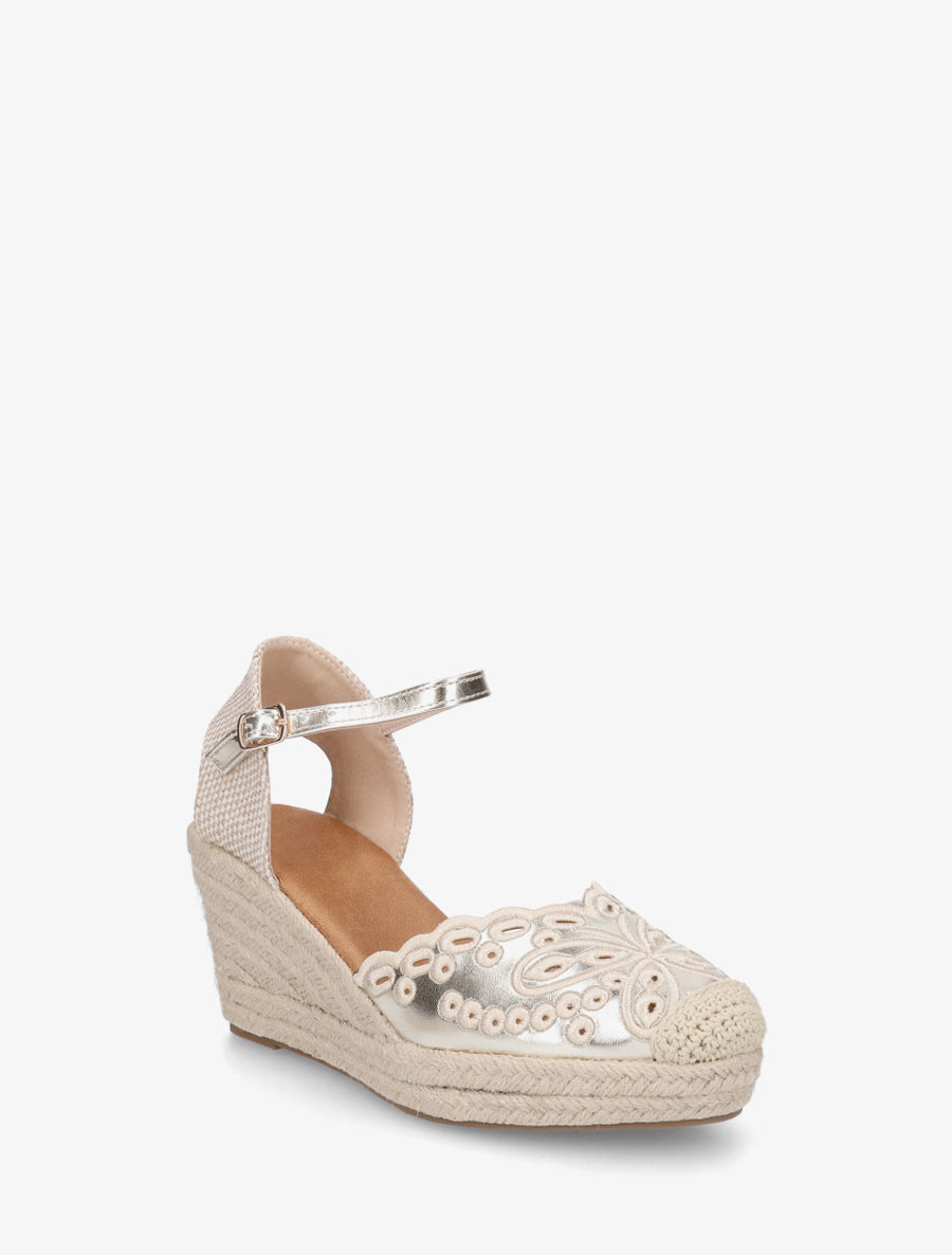 Sandales compensées à contrefort imprimé damier - Or - 2