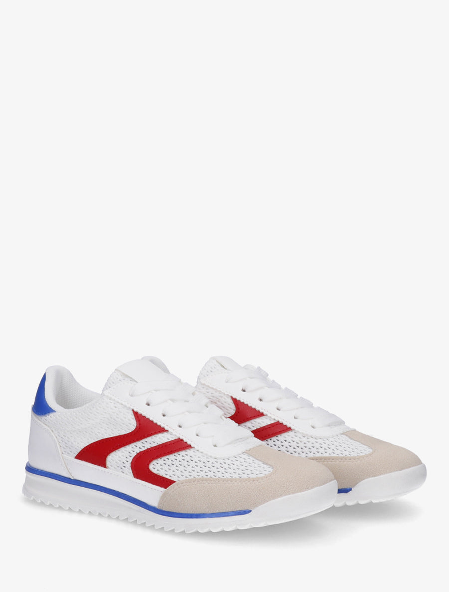 Baskets bimatière à empiècements zig-zag - Blanc/rouge - 4