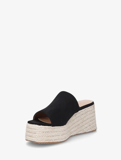 Mules compensées en suédine - Noir - 3
