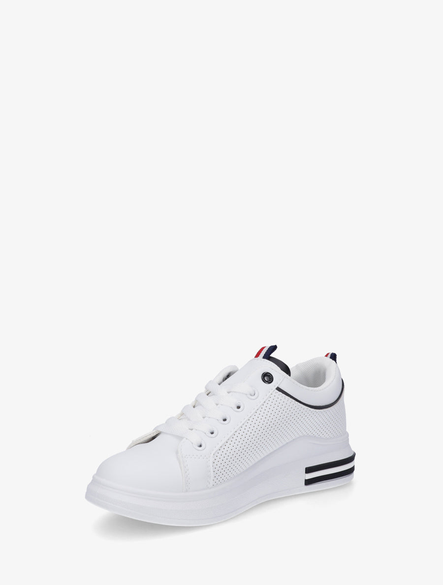 Sneakers piquetés en simili - Blanc/noir - 3