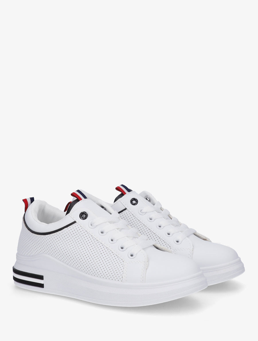 Sneakers piquetés en simili - Blanc/noir - 4