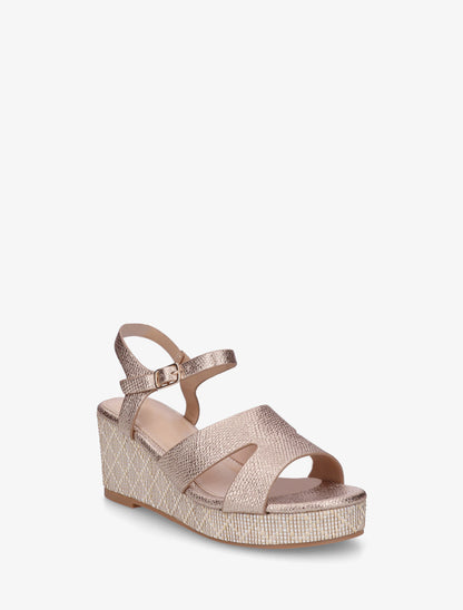 Sandales effet python à talon compensé - Rose gold - 2