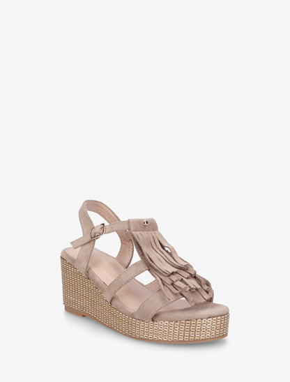 Sandales compensées à franges - Taupe - 2