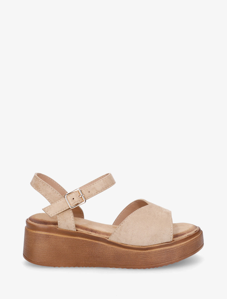 Sandales en suédine à bride en V - Taupe - 1