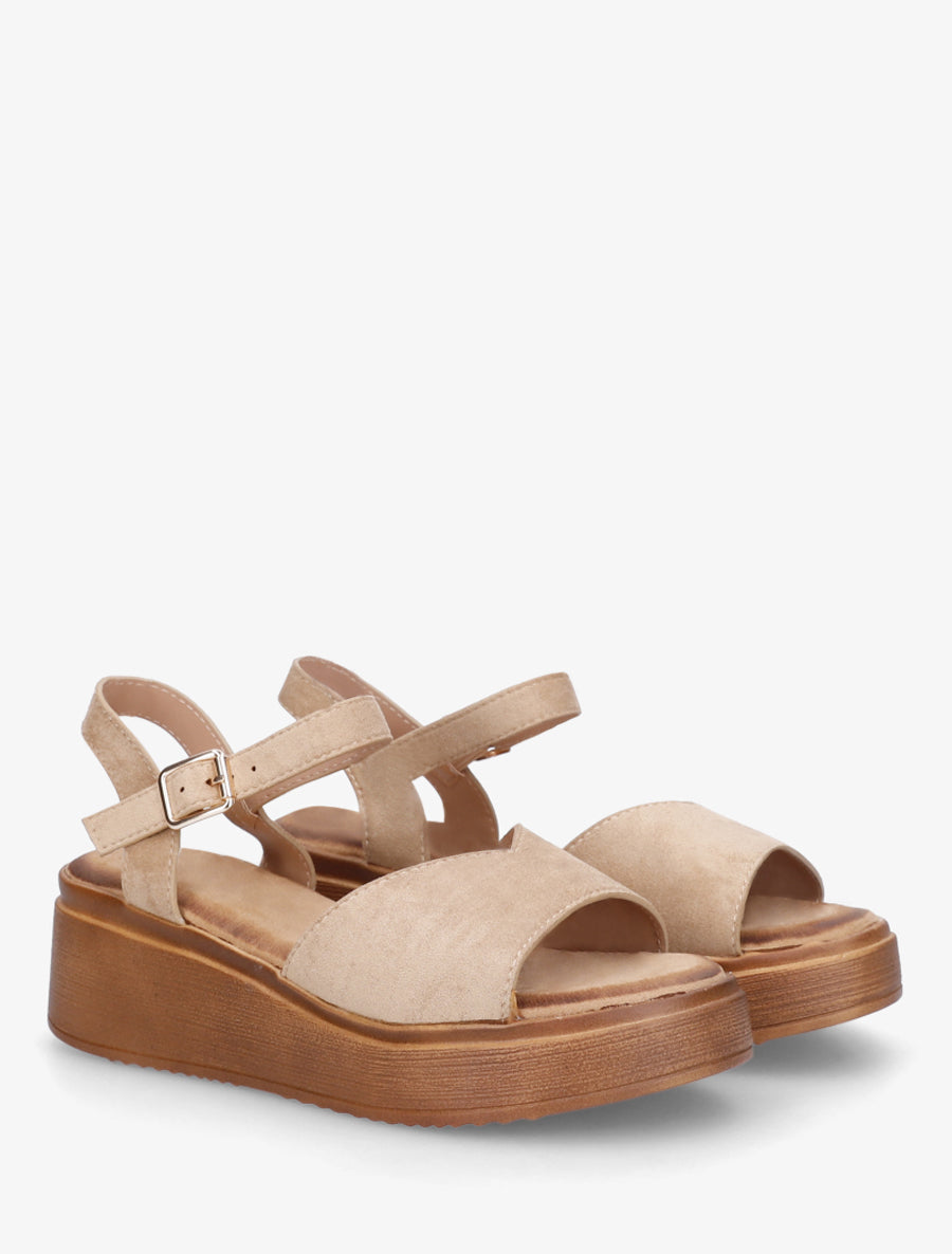 Sandales en suédine à bride en V - Taupe - 4