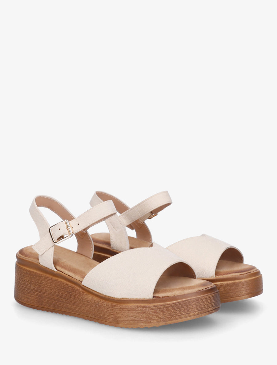 Sandales en suédine à bride en V - Beige - 4