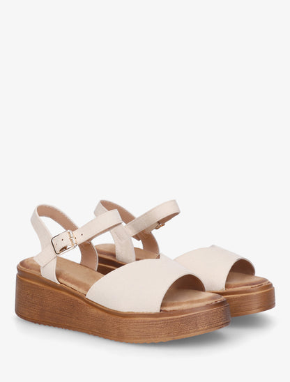 Sandales en suédine à bride en V - Beige - 4