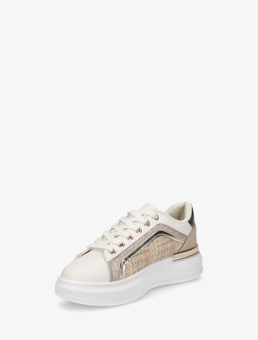 Baskets bi-matière à liseré pailleté - Beige - 3