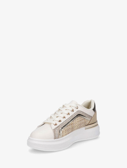 Baskets bi-matière à liseré pailleté - Beige - 3