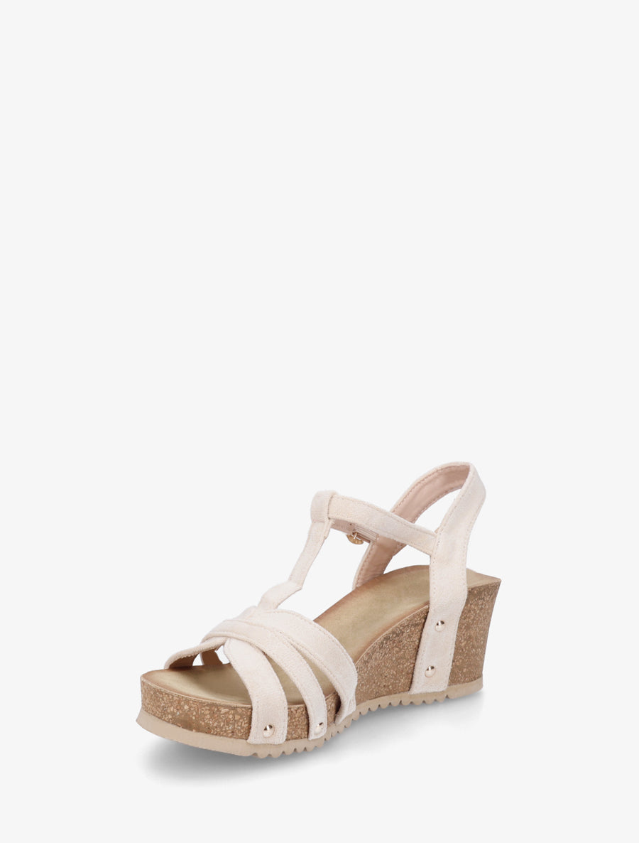 Sandales en suédine à bride en T - Beige - 3