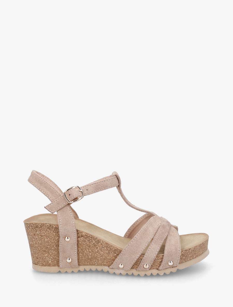Sandales en suédine à bride en T - Taupe - 1