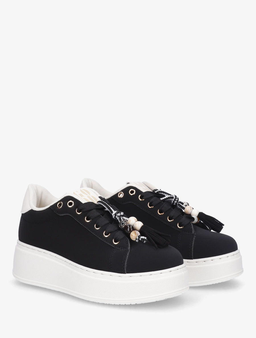 Sneakers en suédine à empiècement perles - Noir - 4