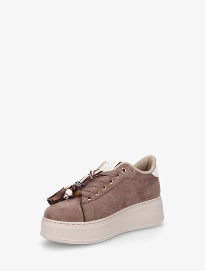 Sneakers en suédine à empiècement perles - Marron - 3