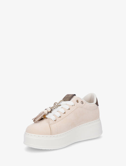 Sneakers en suédine à empiècement perles - Beige - 3