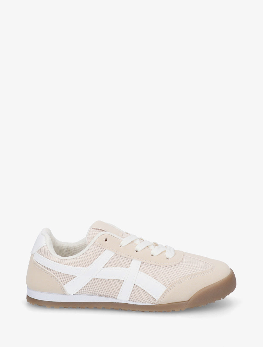 Baskets en tissu à empiècements simili - Beige - 1