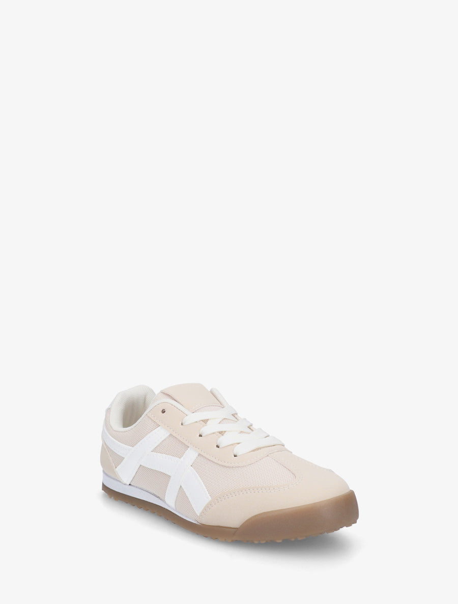 Baskets en tissu à empiècements simili - Beige - 2