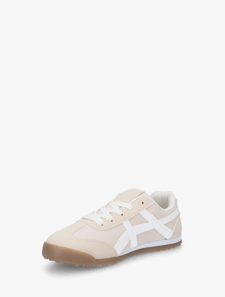 Baskets en tissu à empiècements simili - Beige - 3