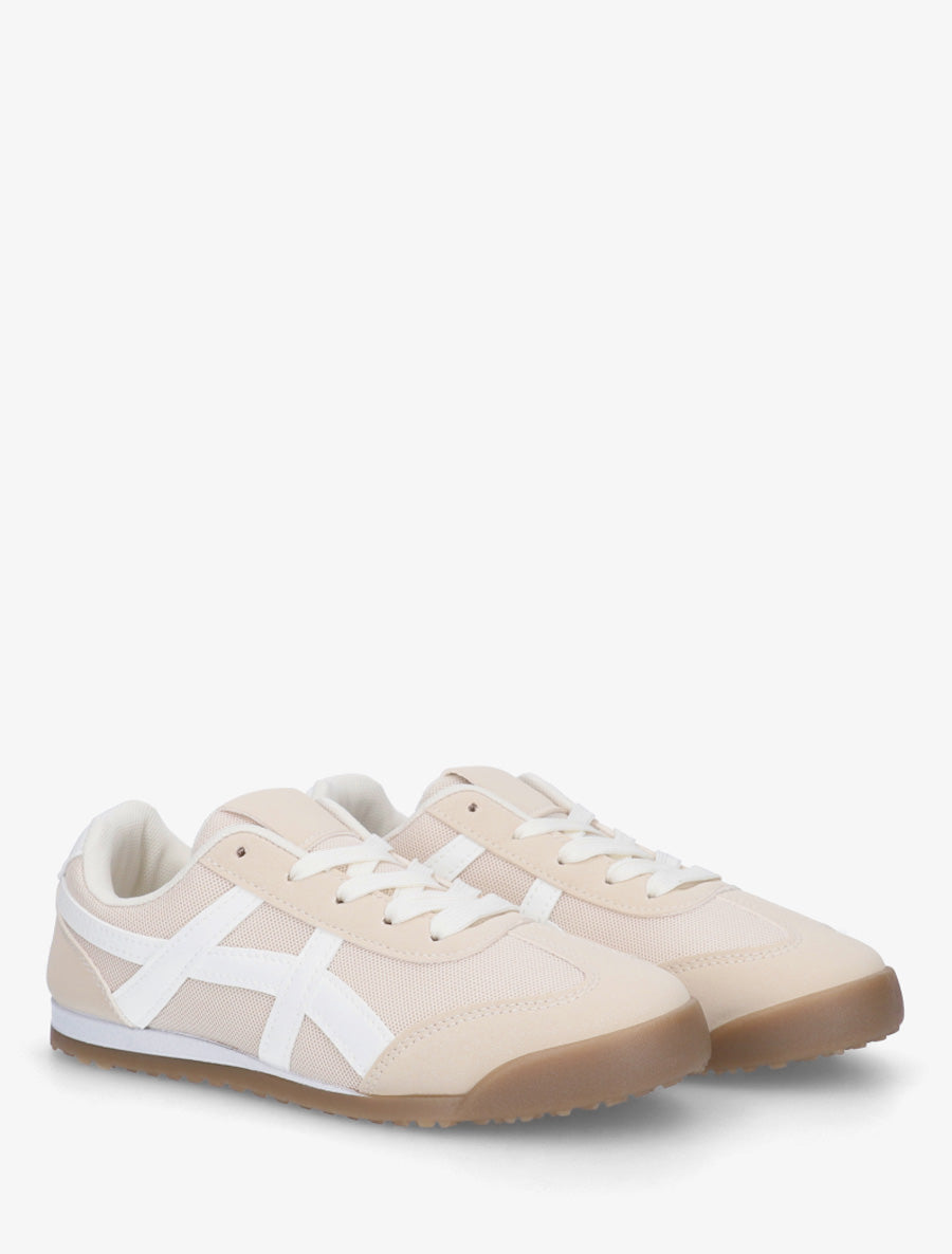 Baskets en tissu à empiècements simili - Beige - 4