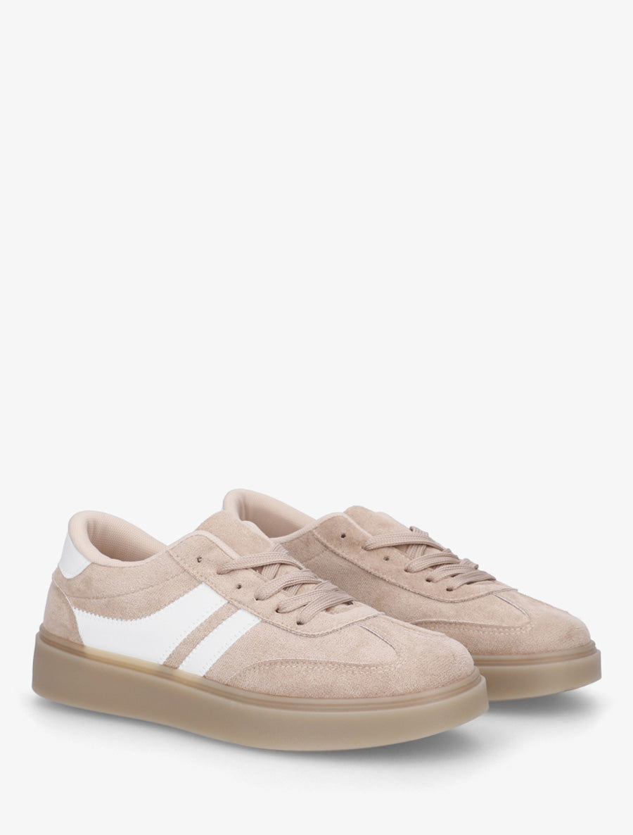 Sneakers en suédine à bandes contrastantes - Taupe - 4