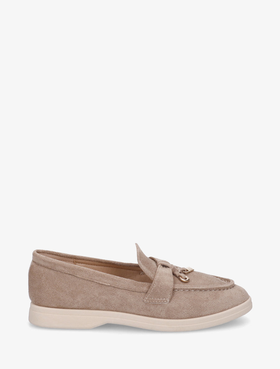 Mocassins en suédine à boucle décorative - Taupe - 1
