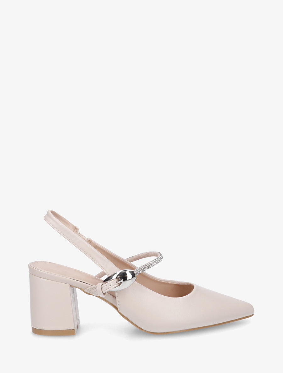 Escarpins unis à bride strassée - Beige - 1