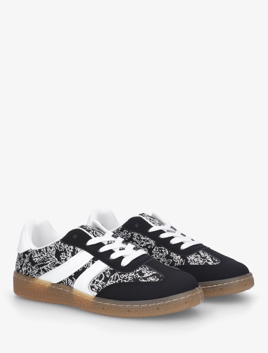 Sneakers bimatière imprimé roses - Noir - 4