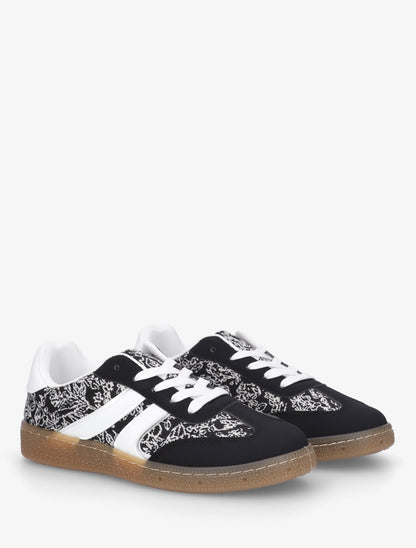 Sneakers bimatière imprimé roses - Noir - 4