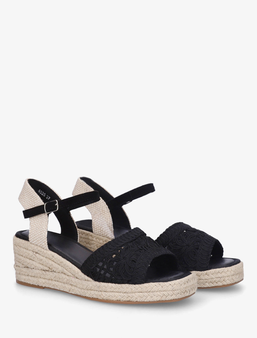 Sandales compensées à semelle en raphia - Noir - 4