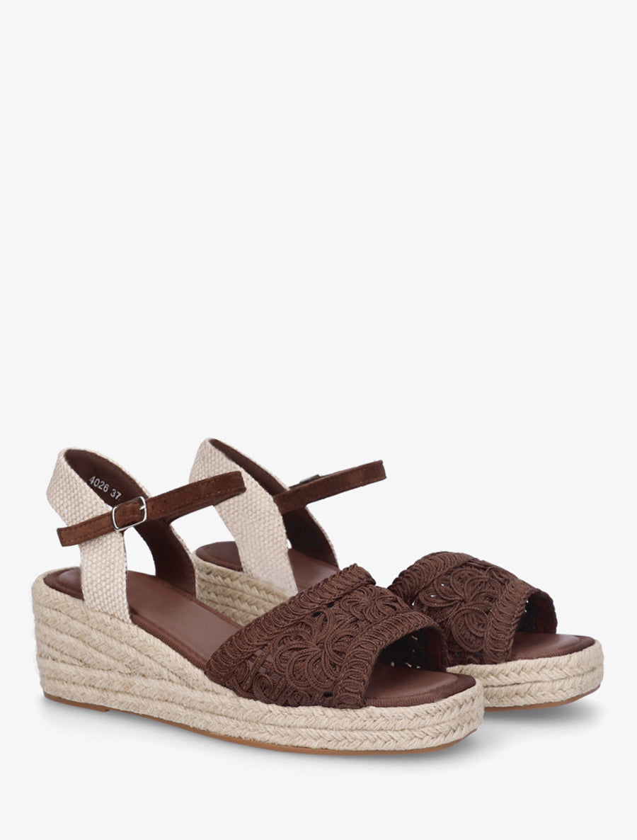 Sandales compensées à semelle en raphia - Marron - 4