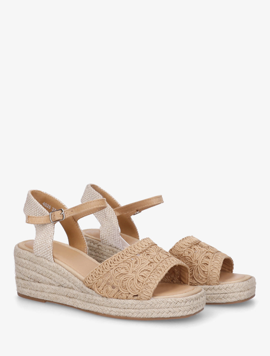 Sandales compensées à semelle en raphia - Camel clair - 4