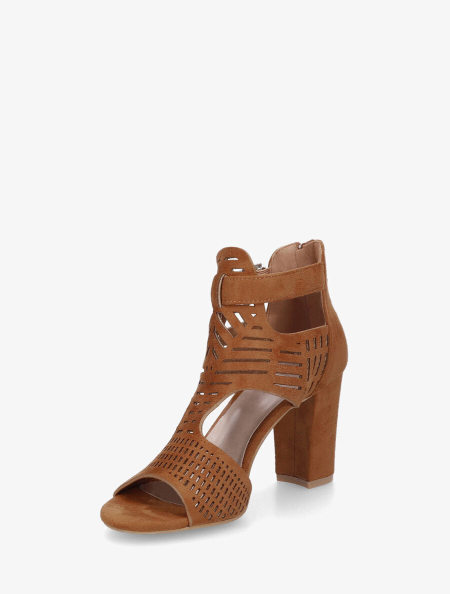 Sandales en suédine à talon - Camel - 4