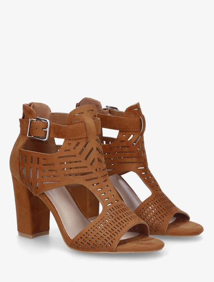 Sandales en suédine à talon - Camel - 5