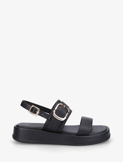 Nu-pieds uni en simili à double boucles - Noir - 1