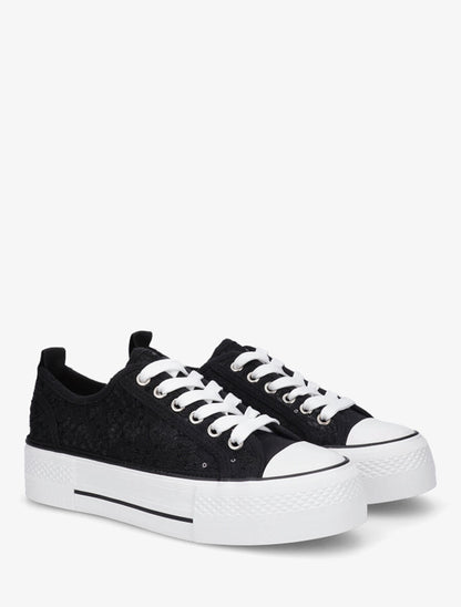 Sneakers à plateforme et sequins - Noir - 4