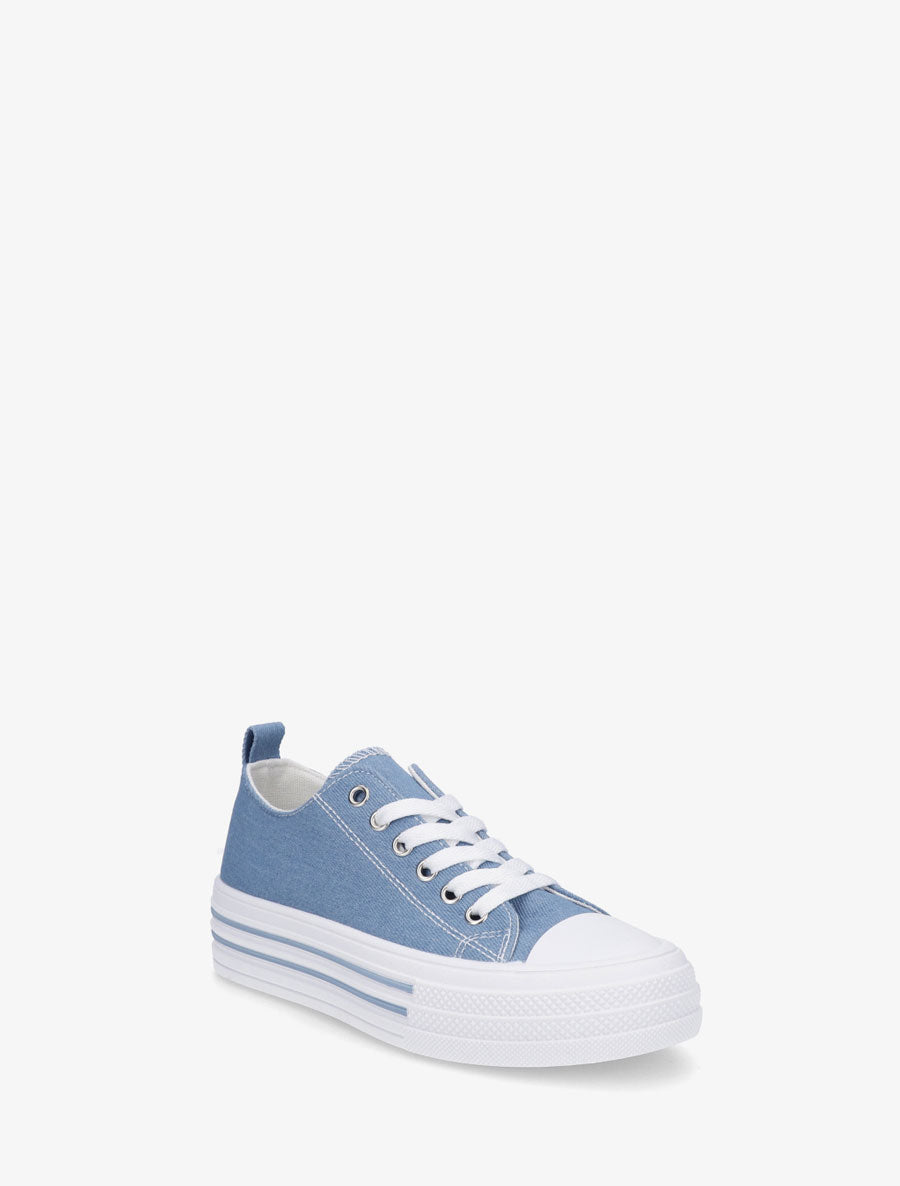 Tennis en tissu à semelle en gomme - Bleu denim - 2