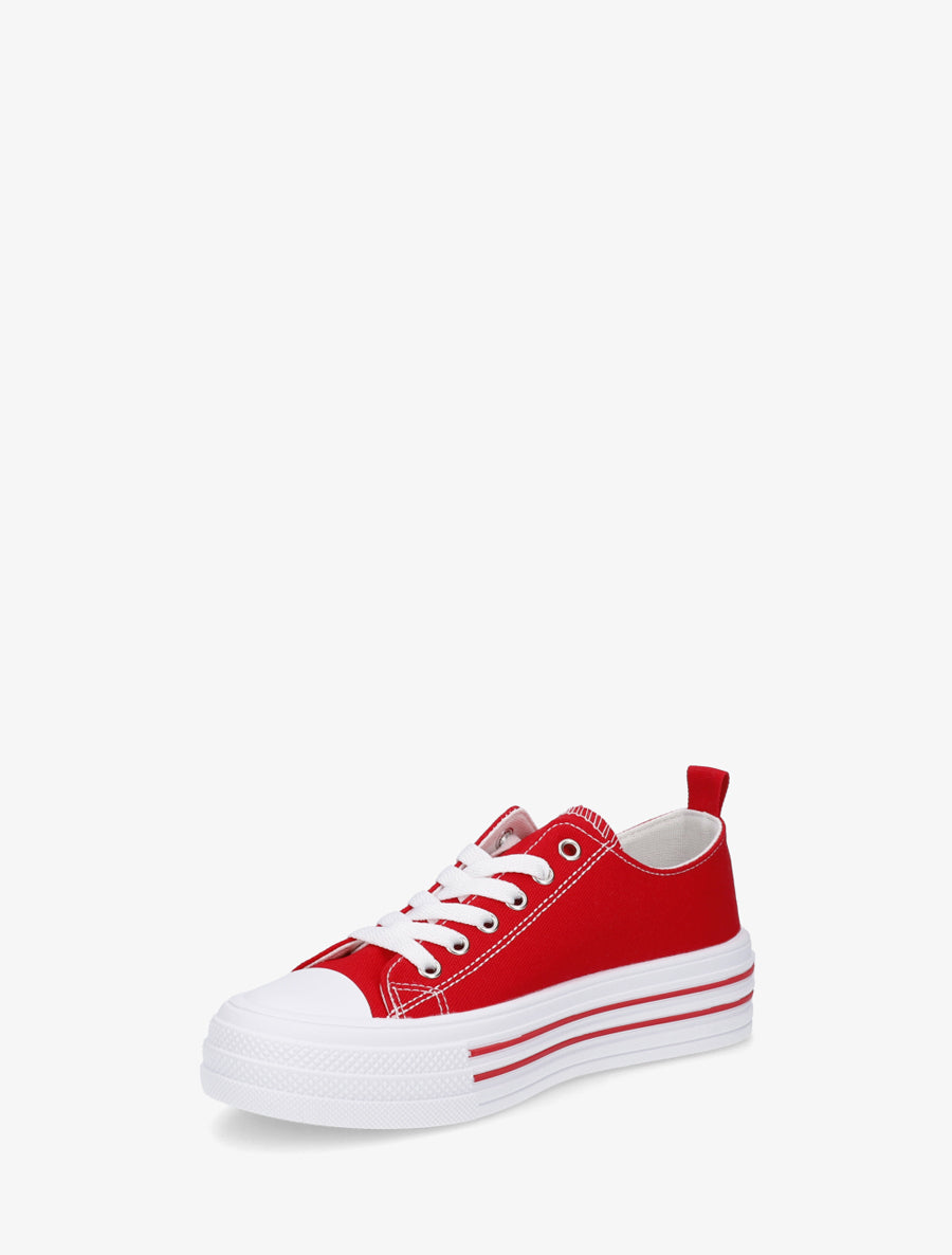 Tennis en tissu à semelle en gomme - Rouge - 3
