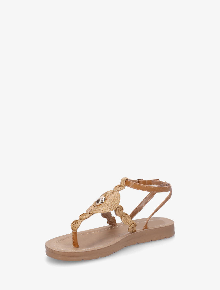 Nu-pieds à empiècement effet raphia - Camel - 3