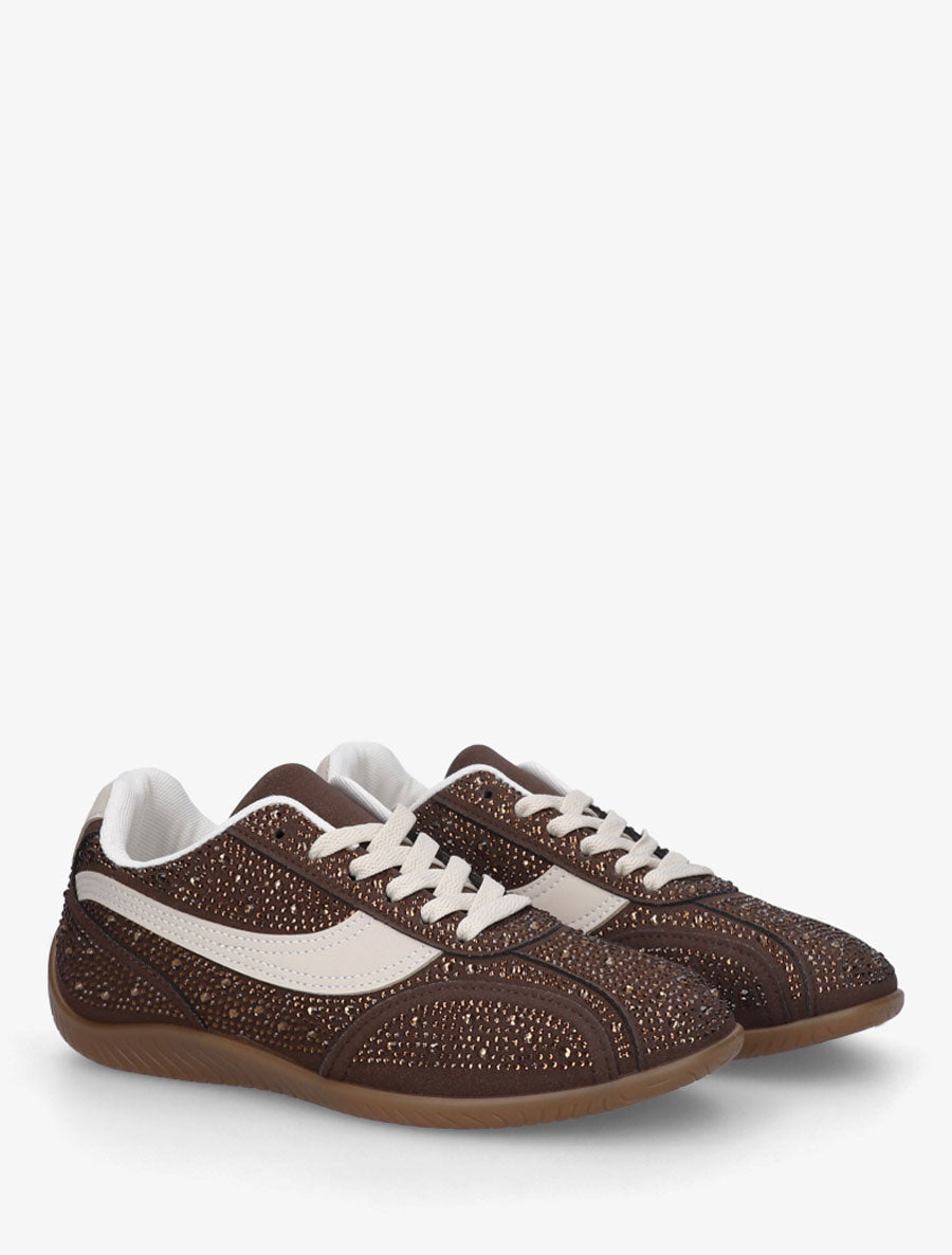 Sneakers en suédine à strass - Marron - 4