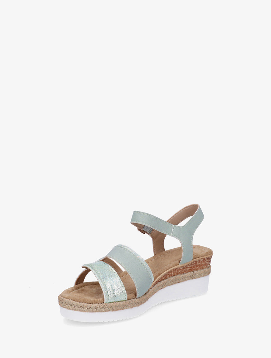 Sandales compensées bride fantaisie irisée - Vert amande - 3