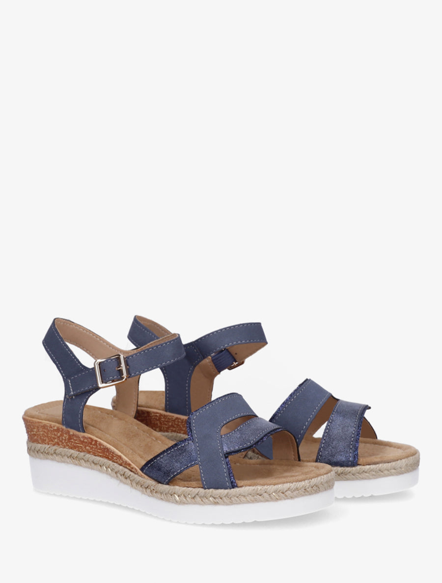 Sandales compensées bride fantaisie irisée - Marine - 4