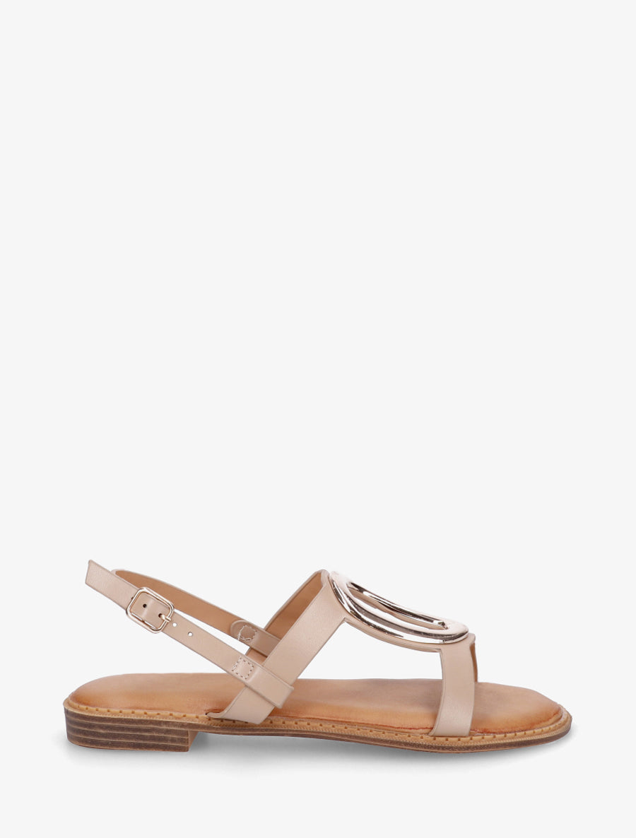 Nu-pieds à bijou métallique doré - Taupe - 1