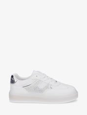 Baskets en simili et tissu satiné à strass - Blanc - 1