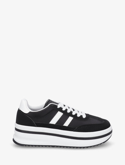 Sneakers à plateforme et empiècement effet nubuck - Noir - 1