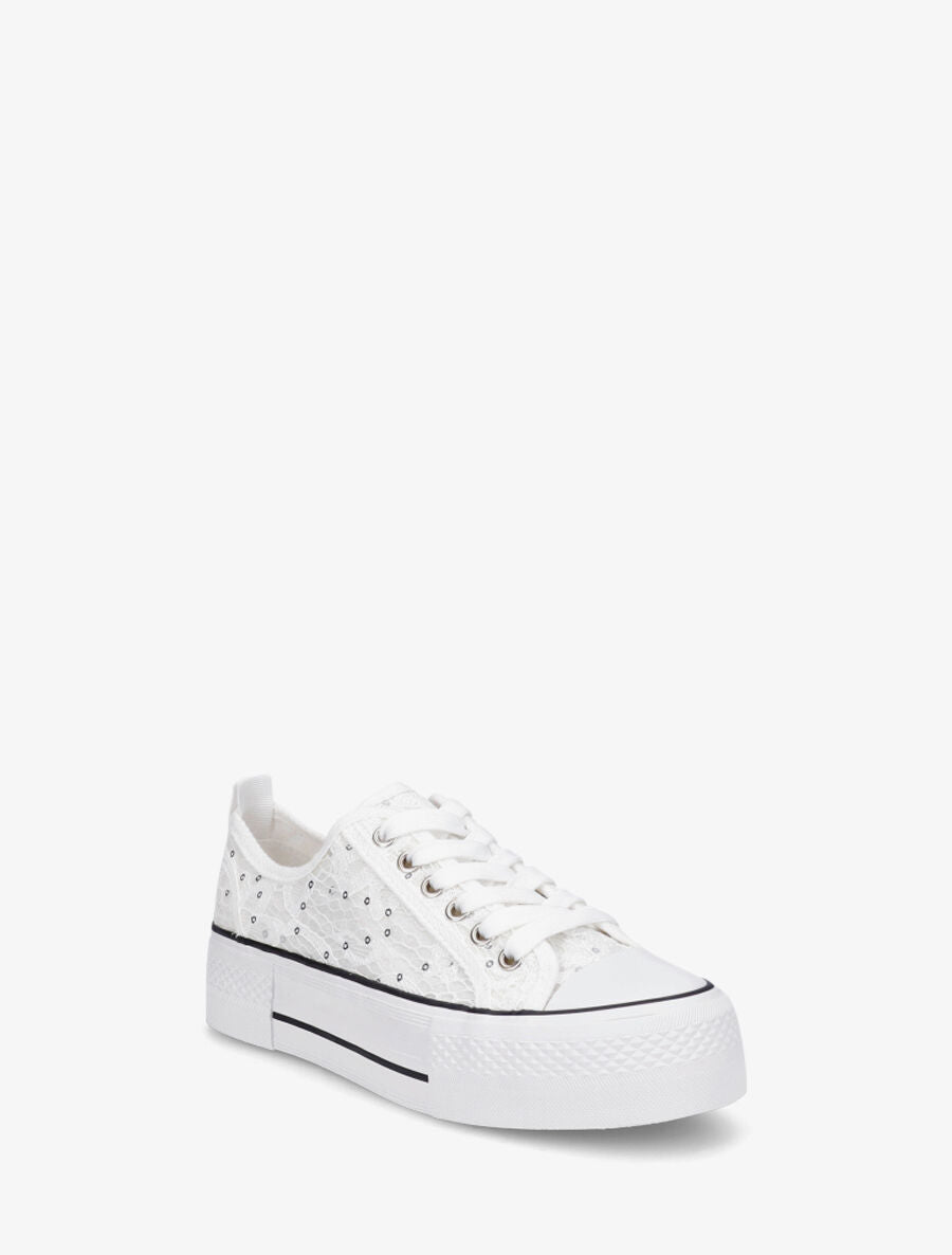 Sneakers à plateforme et sequins - Blanc - 2