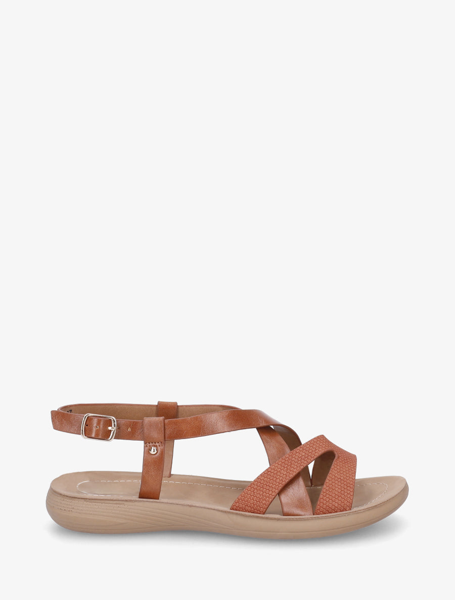 Nu-pieds à brides croisées en simili - Camel - 1