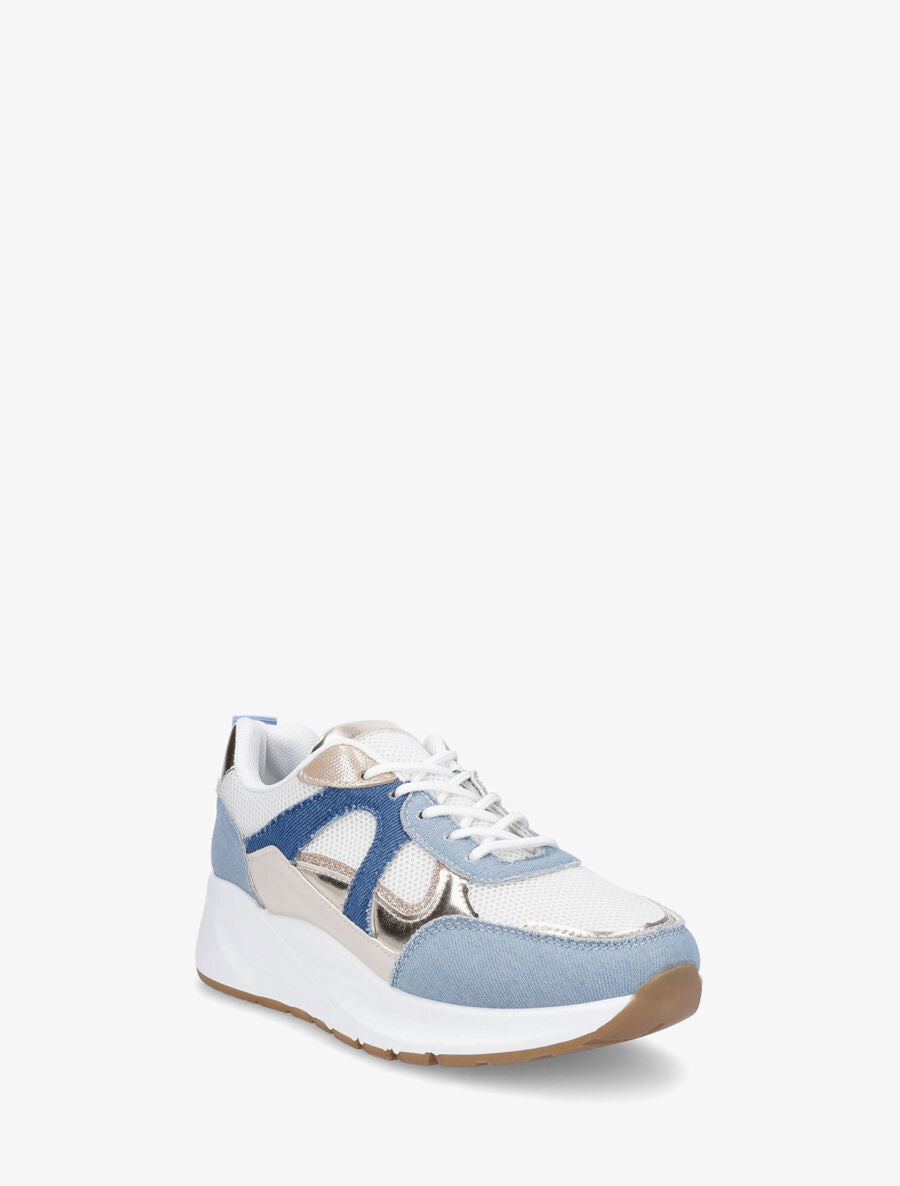 Baskets bi-matière à liseré pailleté - Bleu denim - 2
