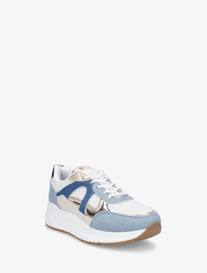 Baskets bi-matière à liseré pailleté - Bleu denim - 2
