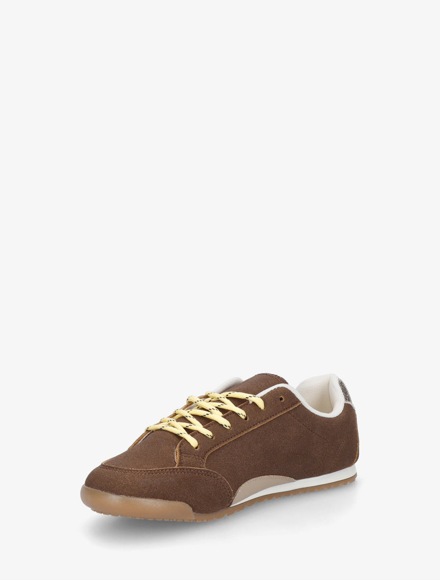 Sneakers en suédine à contrefort constrastant - Marron - 3